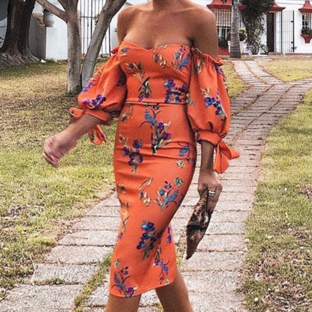 Orange flower  pullover Dress